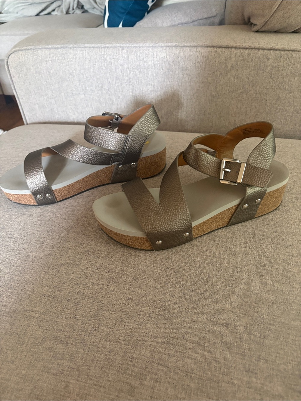 Volatile Metallic Olive Green Platform Sandals with Buckle